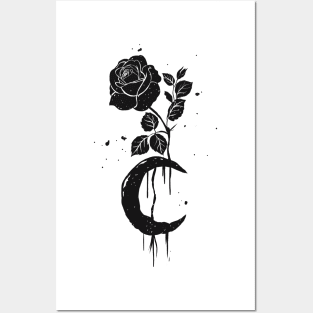 Black rose and moon Posters and Art